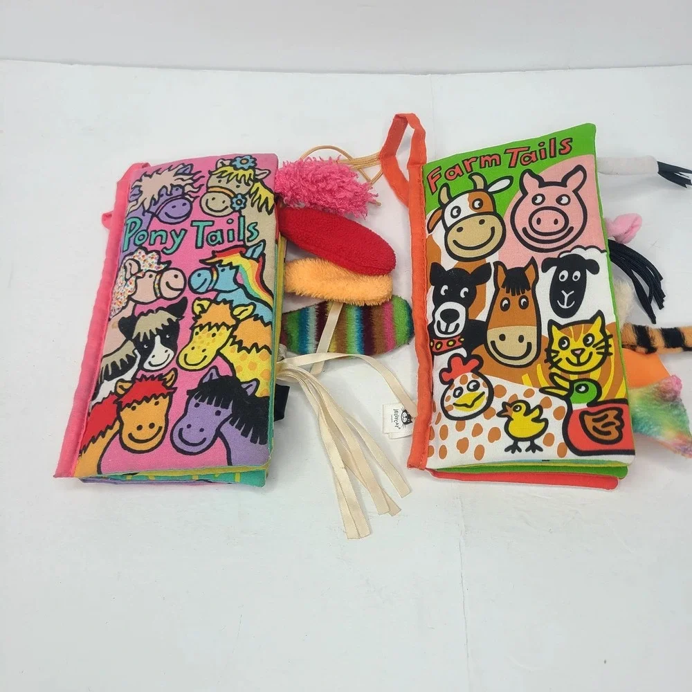 Jellycat Pony & Farm Tails‎ Soft Crinkle Book Baby Sensory Toy Set Of Two